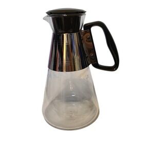 Vintage Pyrex for Silex 6 Cup Glass Coffee Carafe Chrome Band Black Handle MCM